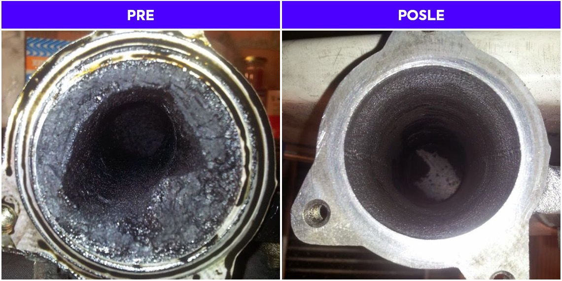Usisna grana pre i posle Multiserve tretmana sa Wynns Petrol Air Intake Cleaner-om
